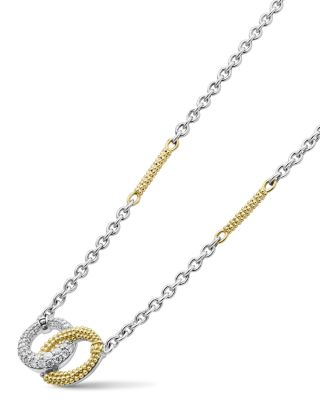 18K Yellow Gold & Sterling Silver Caviar Lux Diamond Interlocking Circle Pendant Necklace, 16-18"