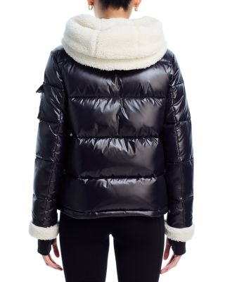 Gloss Puffer Jacket with Sherpa Trim - Exclusive