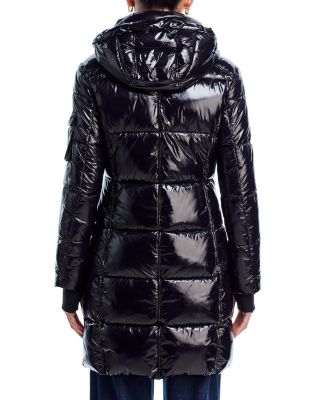 High Shine Long Puffer Coat with Hood - Exclusive