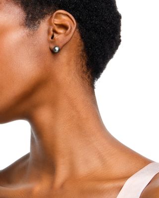 Diamond & Cultured Tahitian Black Pearl Earrings in 14K Yellow Gold, 0.10 tcw