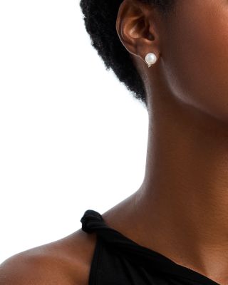 Diamond & Cultured Freshwater Pearl Stud Earrings in 14K Yellow Gold, 0.10 tcw