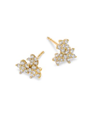 Diamond Flower Stud Earrings in 14K Yellow Gold, 0.5 tcw