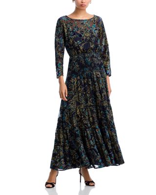 AQUA - Velvet Burnout Maxi BOHO Dress - Exclusive