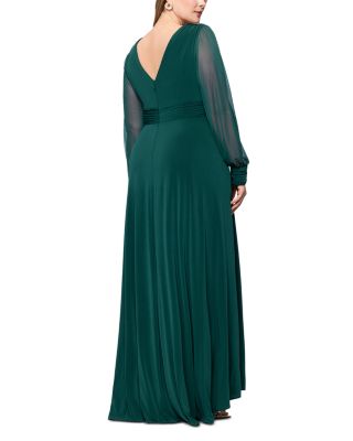 Plus Chiffon Long Sleeve V Neck Gown