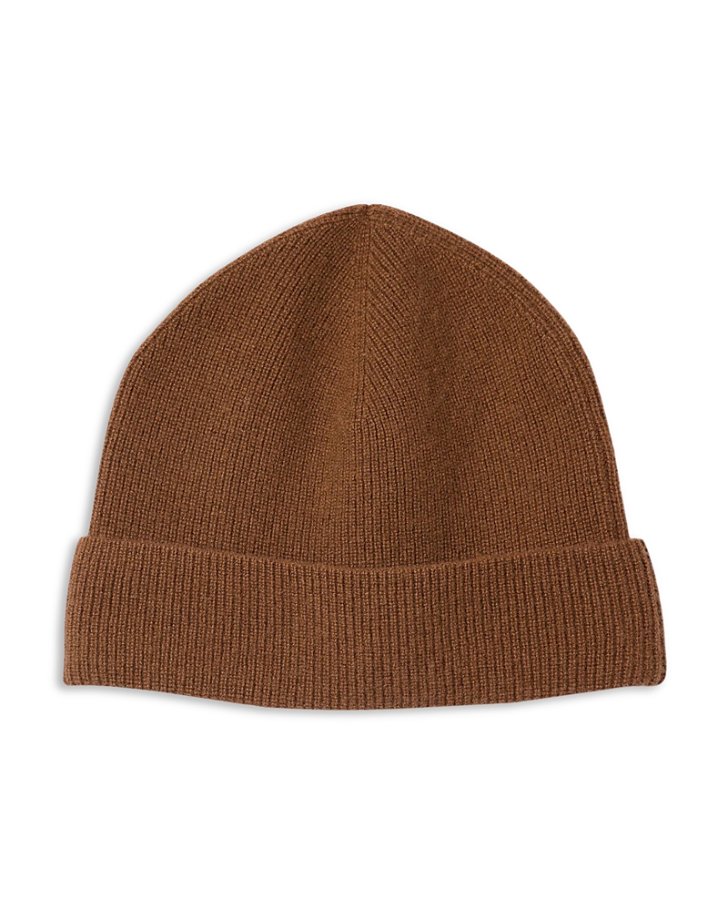 Sandro Cashmere Ribbed Turn Up Beanie In Brown