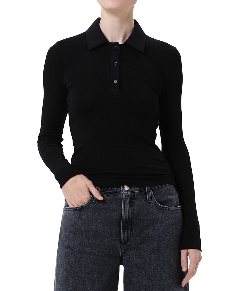 Agolde Amos Long Sleeve Polo Shirt In Black