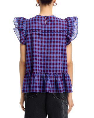 Flutter Sleeve Plaid Top - Exclusive