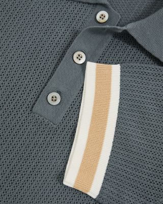 Callie Striped Cuff Perforated Polo Shirt