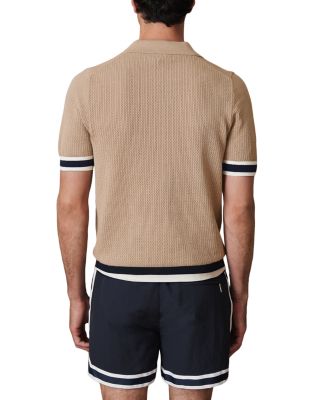 Callie Striped Cuff Perforated Polo Shirt