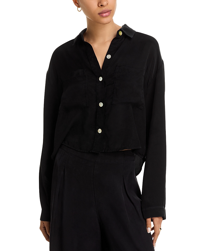 Bella Dahl Wide Hem Cropped Button Down Shirt In Black