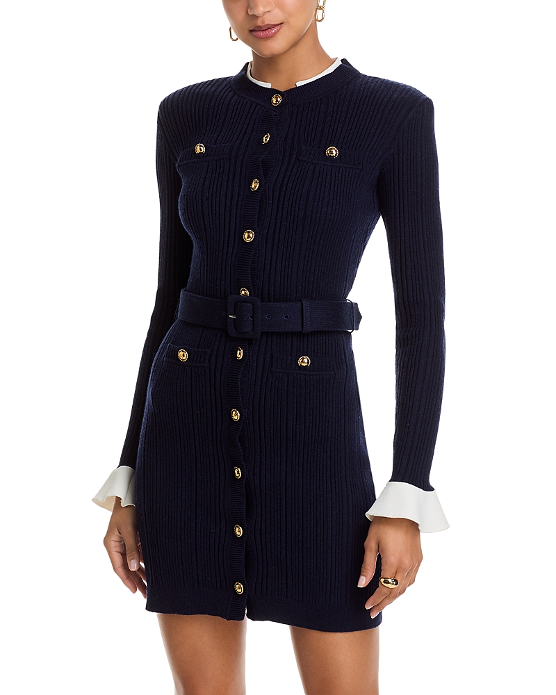 Self-portrait Navy Viscose Knit Mini Dress Clothing In Blue