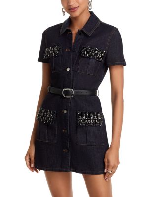 Indigo Denim Crystal Trim Mini Dress