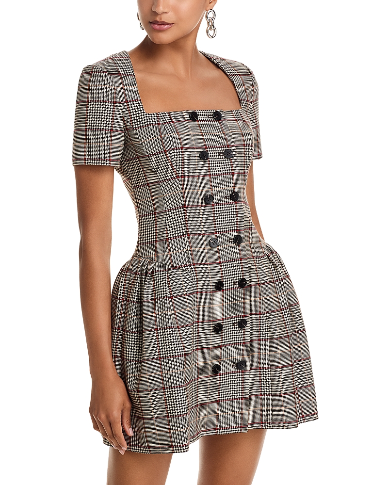 Self-portrait Check Short Sleeved Mini Dress In Brown