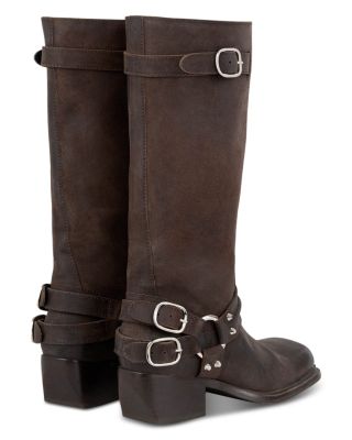 Women's Tall Leather Biker Boots