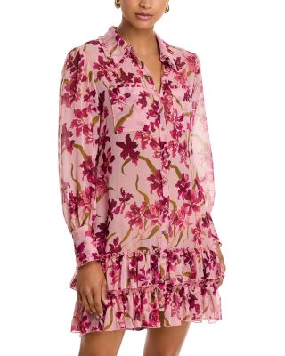 Floral Print Ruffled Hem Shirtdress