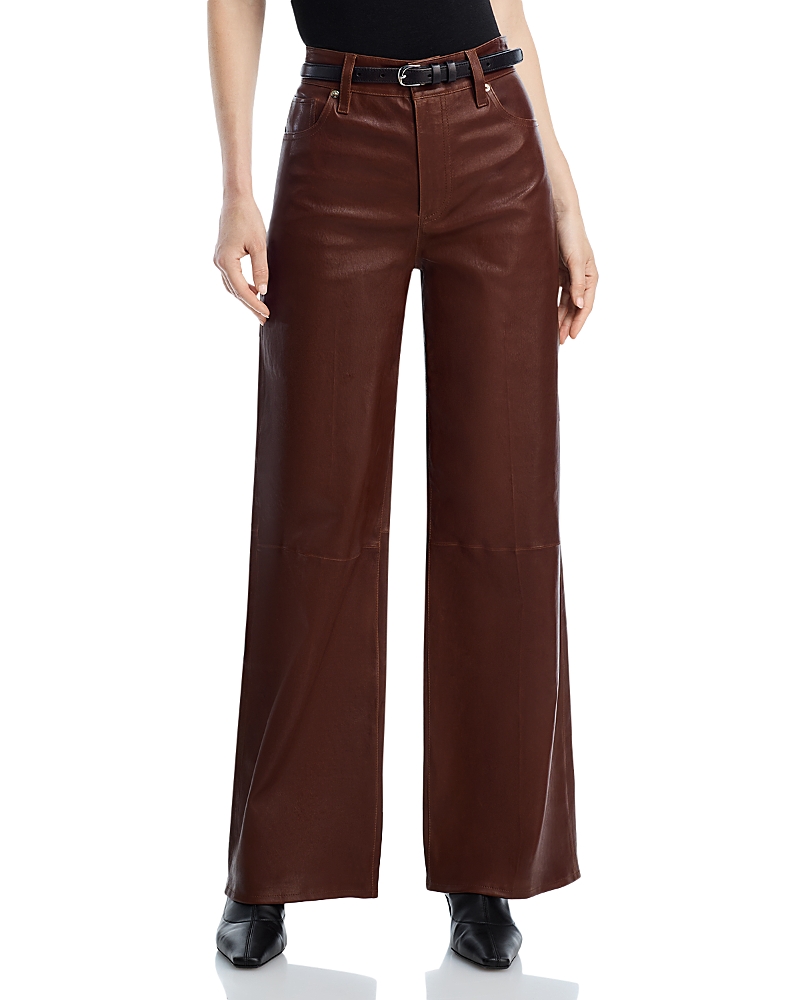 Frame Le Slim Palazzo Leather High-rise Wide-leg Pants In Brown