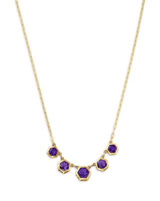 Amethyst Five Stone Collar Necklace in 14K Yellow Gold, 16-18"