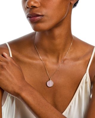 Pink Mother of Pearl Bezel Pendant Necklace in 14K Yellow Gold, 16-18"