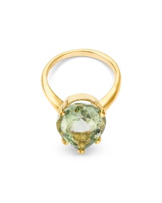 Prasiolite Pear Solitaire Ring in 14K Yellow Gold