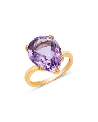Pear Cut Rose Amethyst Ring in 14K Yellow Gold