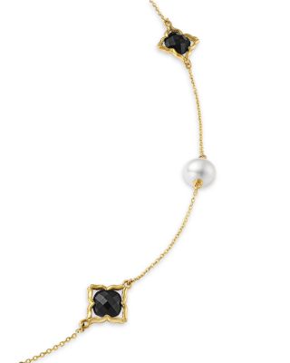 Onyx & Cultured Freshwater Pearl Necklace in 14K Yellow Gold, 22"
