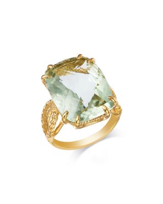Prasiolite Cushion Cut Ring in 14K Yellow Gold