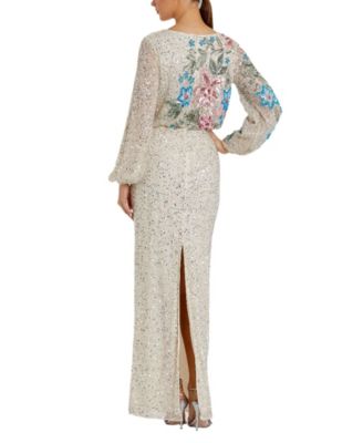  Embellished Multi Color Floral High Neck Gown
