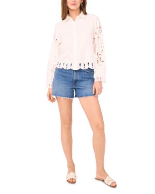 Embroidered Scallop Hem Blouse