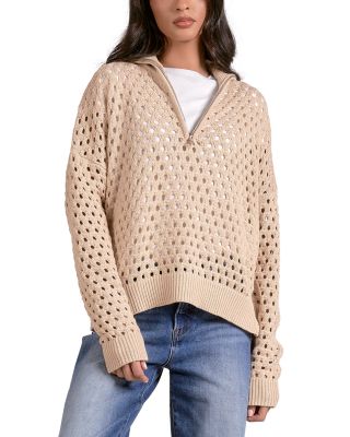 Open Knit Half Zip Sweater