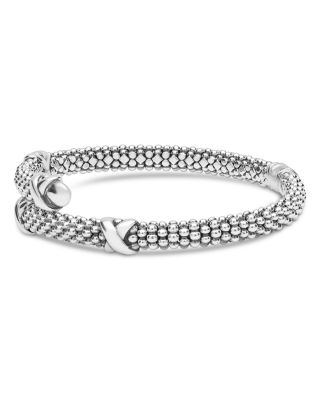 Sterling Silver Embrace Caviar Bead Bypass Bracelet