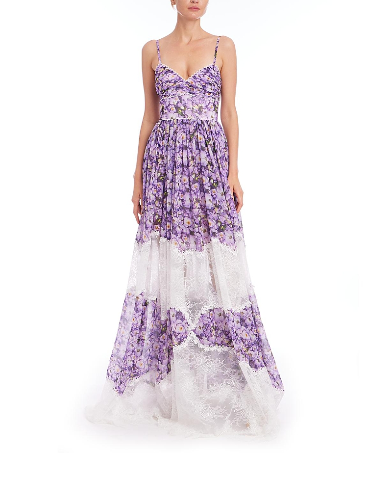 Badgley Mischka Women's Mixed Media Floral Sleeveless Gown