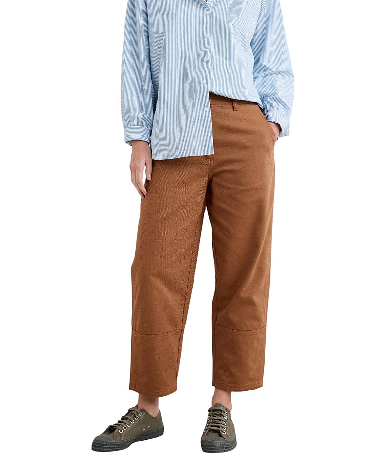 Seasalt Cornwall Painted Forms Ankle Barrel Leg Organic Cotton Pants In Brown