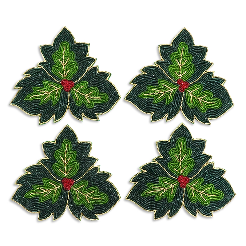 Sudha Pennathur Leaf Coasters 5, Set Of 4 In Green