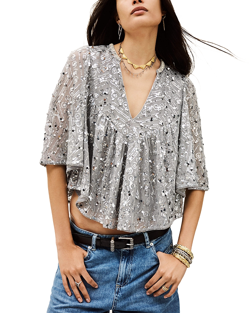 Ba&sh Cara Sequin-embellished Top In Gray