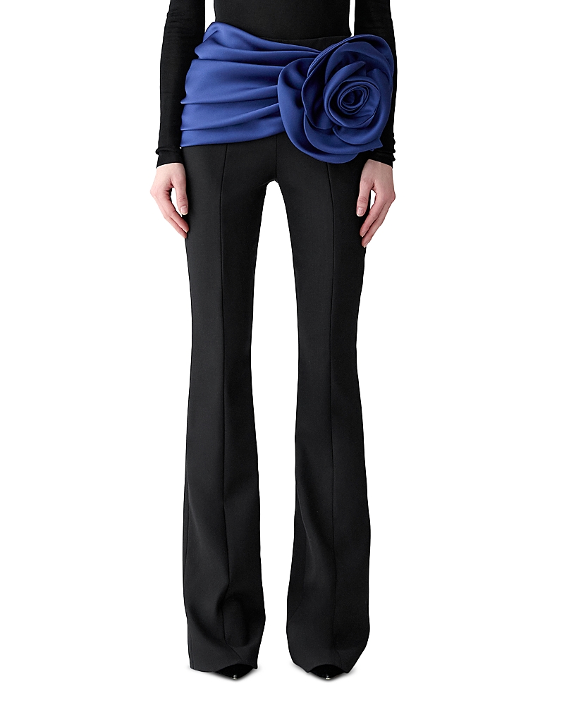 Carolina Herrera Kenny Flower-detailed Wool-blend Bootcut Pants In Blue