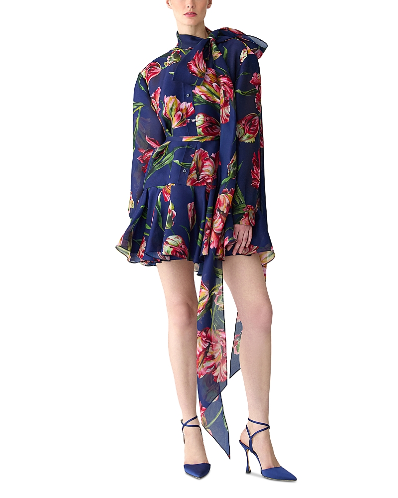 Carolina Herrera Silk Floral Print Mini Dress In Blue