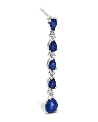 Sapphire & Diamond Pear Linear Drop Earrings in 14K White Gold