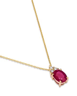 Ruby & Diamond Pendant Necklace in 14K Yellow Gold, 16"