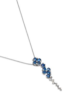 Blue Sapphire & Diamond Flower Pendant Necklace in 14K White Gold 
