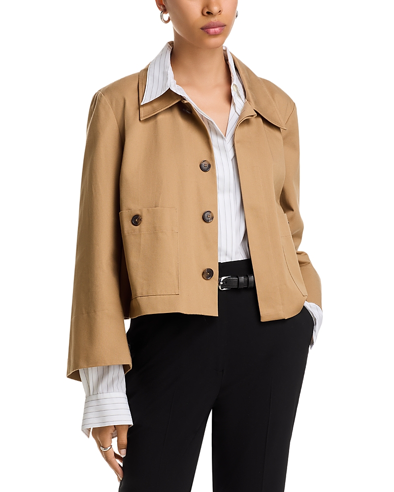 Frame Corduroy Collar Crop Jacket In Brown