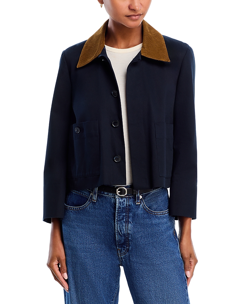 Frame Corduroy-trimmed Cotton-twill Jacket In Blue