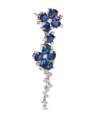 Sapphire & Diamond Flower Drop Earrings in 14K White Gold
