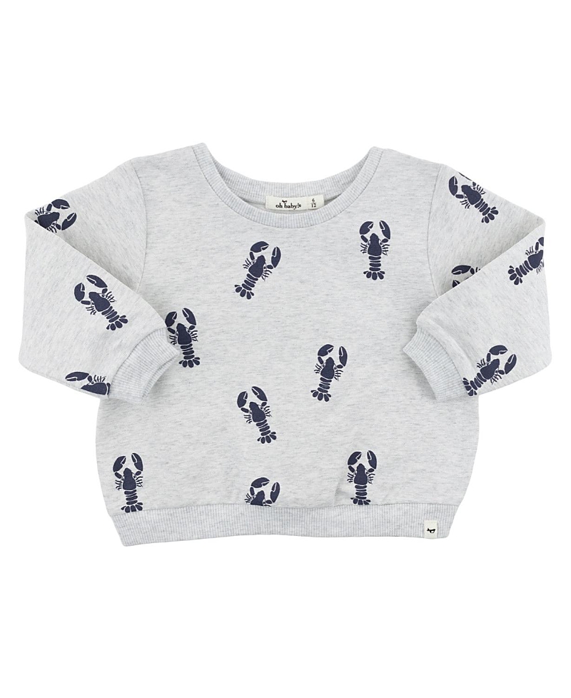 Oh Baby ! Unisex Lobsters Print Brooklyn Boxy Sweatshirt - Baby, Little Kid In Gray