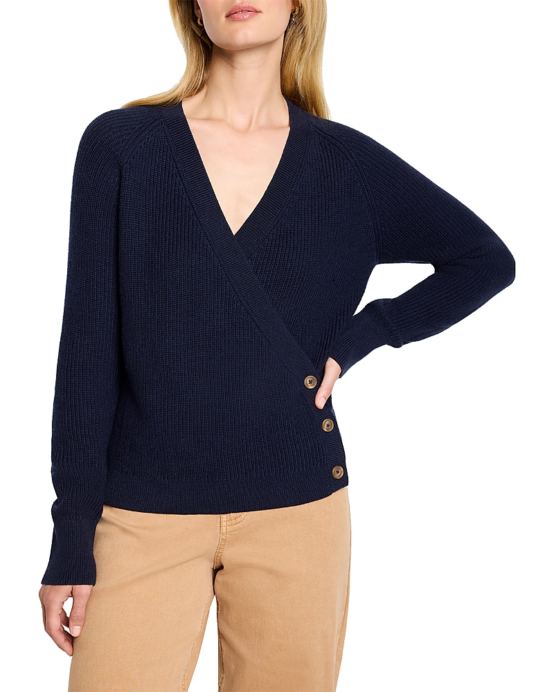 Nic + Zoe Nic+zoe Shaker Stitch Wrap Sweater In Blue