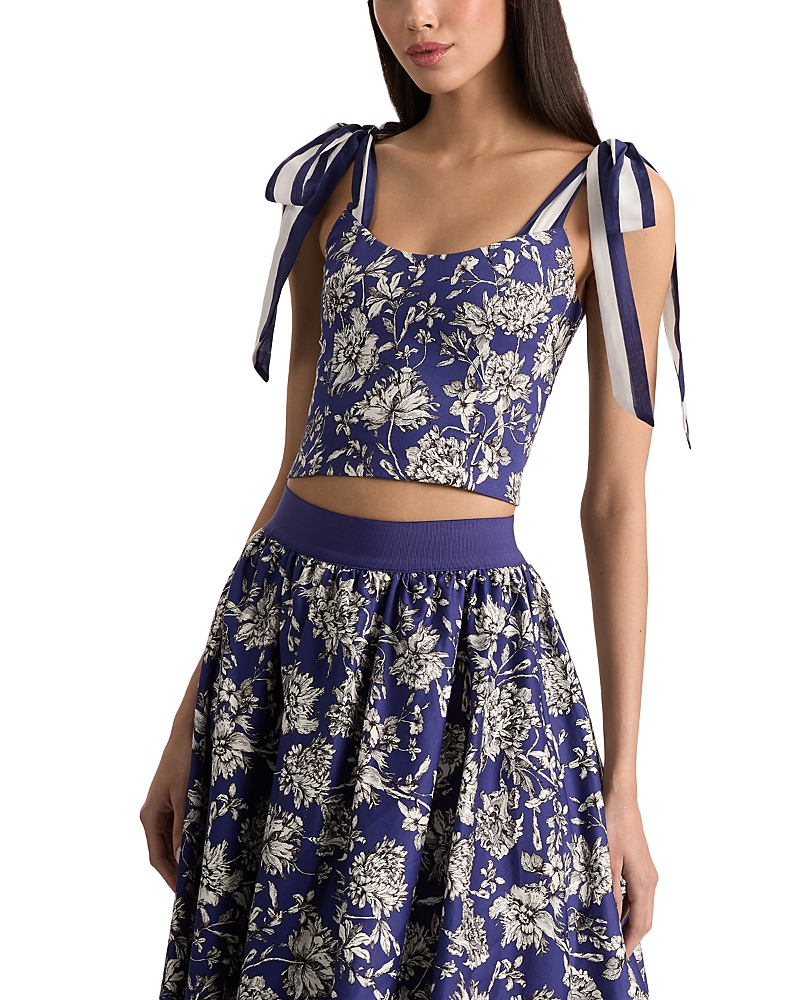 Alice And Olivia Blanca Tie Shoulder Top In Blue