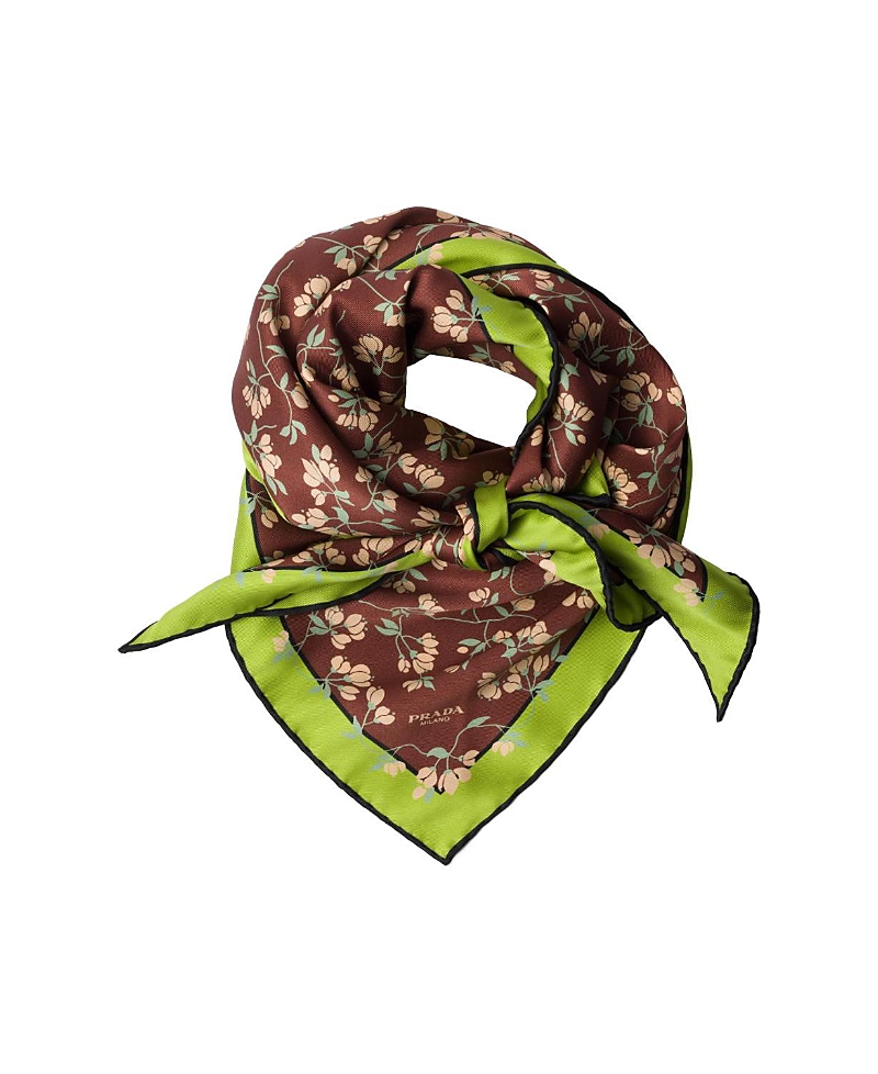 Prada Triangle Floral-print Silk Scarf In Multi