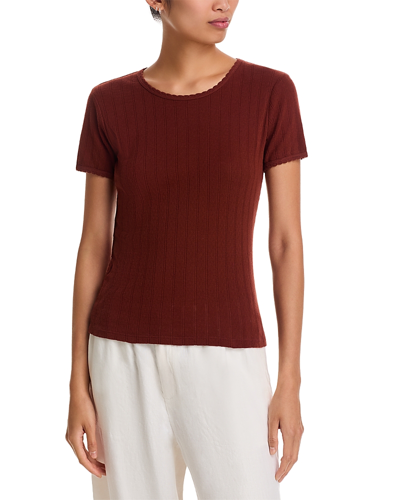 Leset Pointelle Tee In Brown