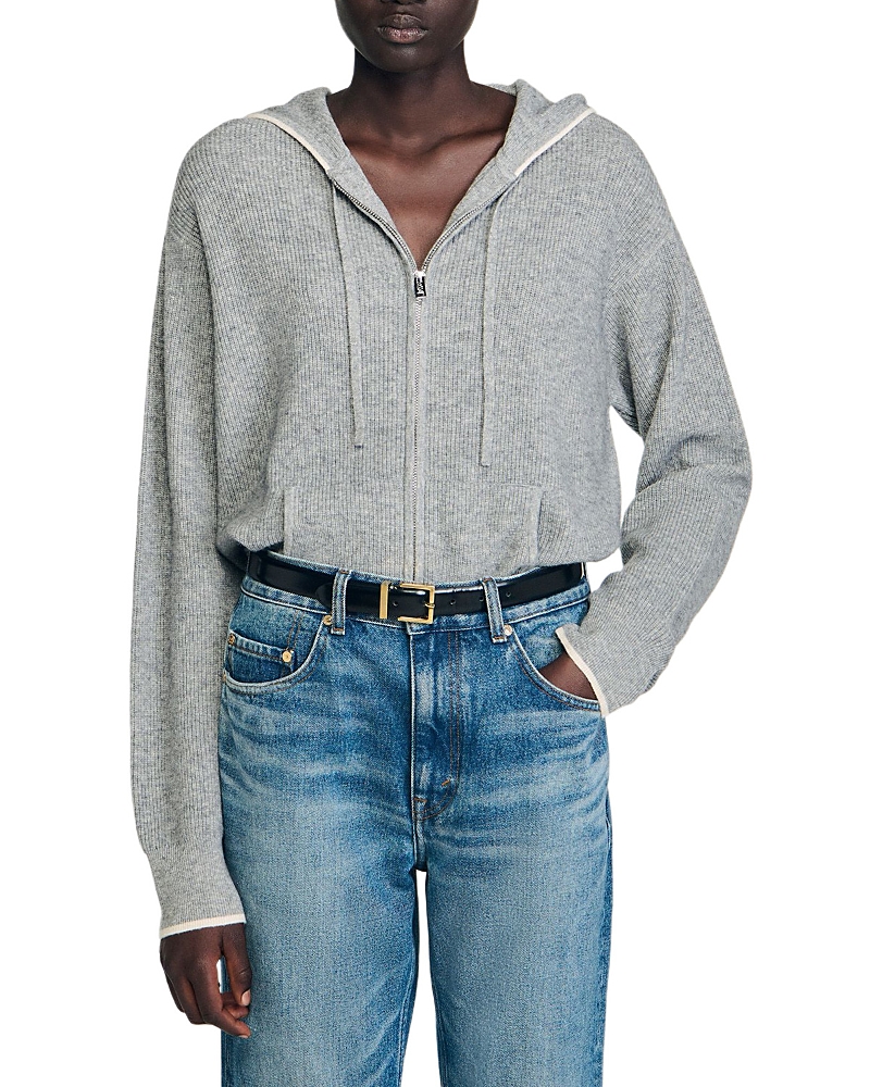 Sandro Hooded Cardigan In Gray