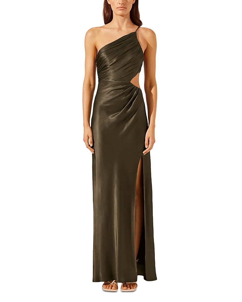 Shona Joy La Lune Asymmetric Gathered Maxi Dress In Green