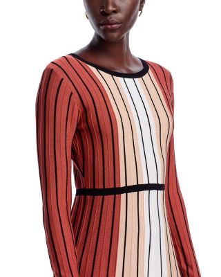 Long Sleeve Round Neck Vertical Color Block Stripe Dress